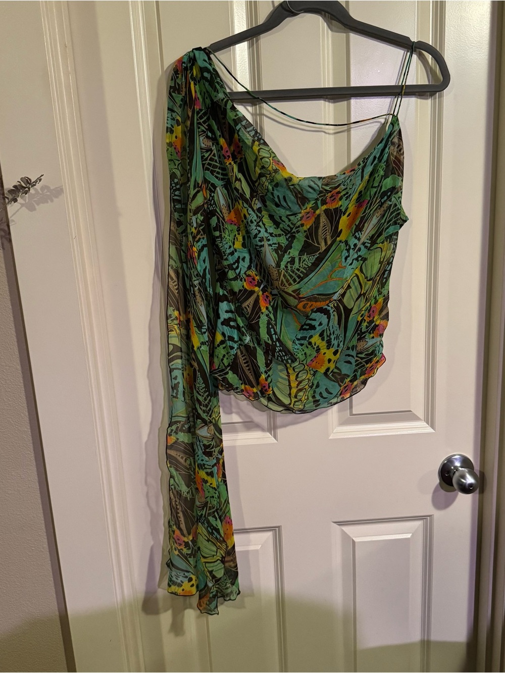 Diane Von Furstenberg Teal and Orange Tropical Silk Top